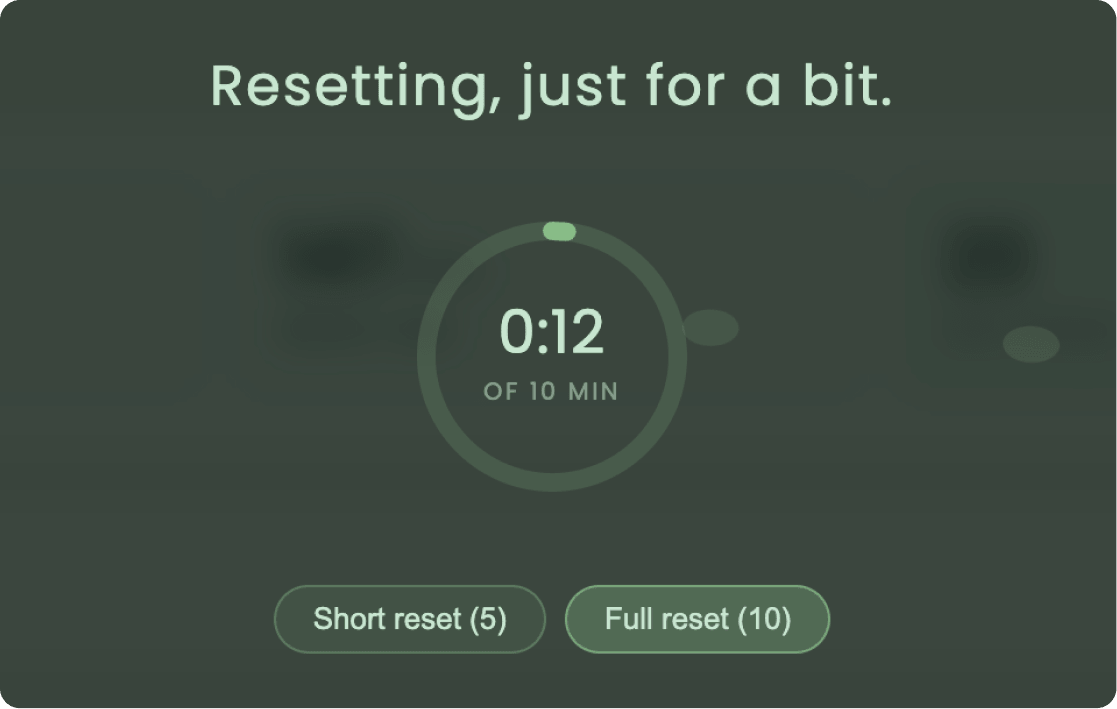 Well-Being Mode activated in Time Being, with a serene visual indicator and a privacy-first 'someone is taking a moment' team signal.